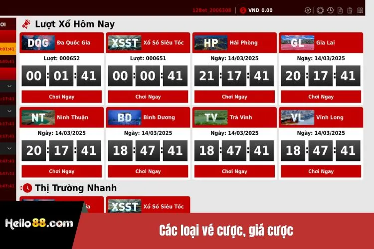Các loại vé cược, giá cược